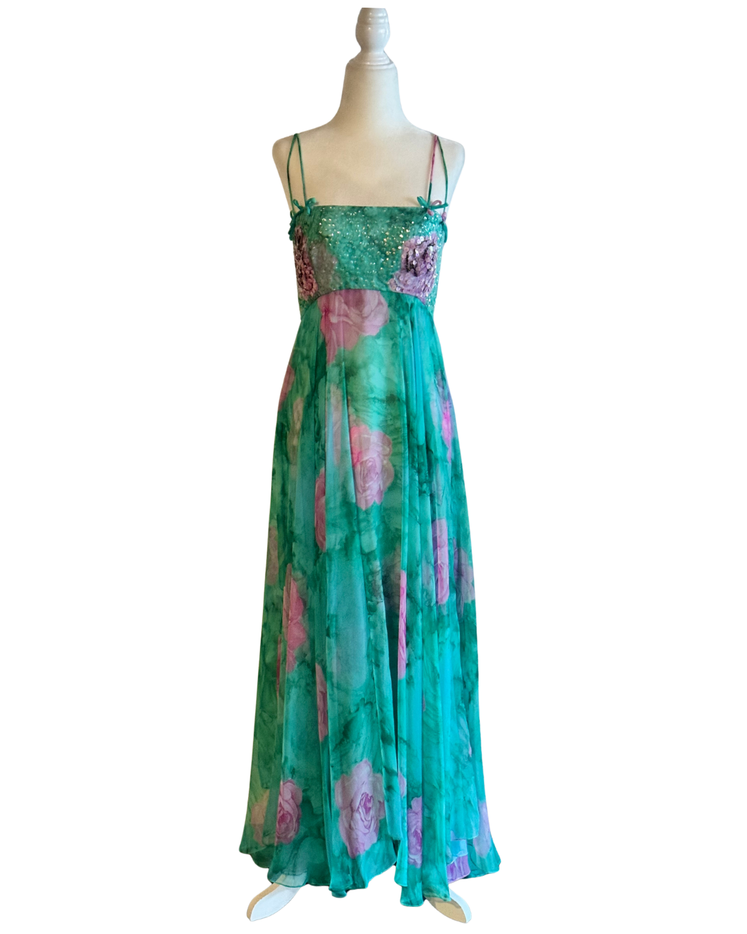 ONE OF A KIND! Mr. Blackwell Custom Pink and Green Embellished Gown size 2-4