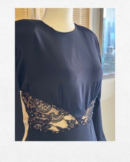 1980's Bob Mackie Black Cut-Out Rhinestone Illusion Gown Size 0-2