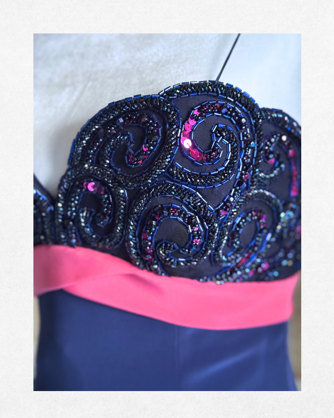 Vintage 1990s Bob Mackie Evening Navy Blue Beaded Strap Dress – Size 4 (US)