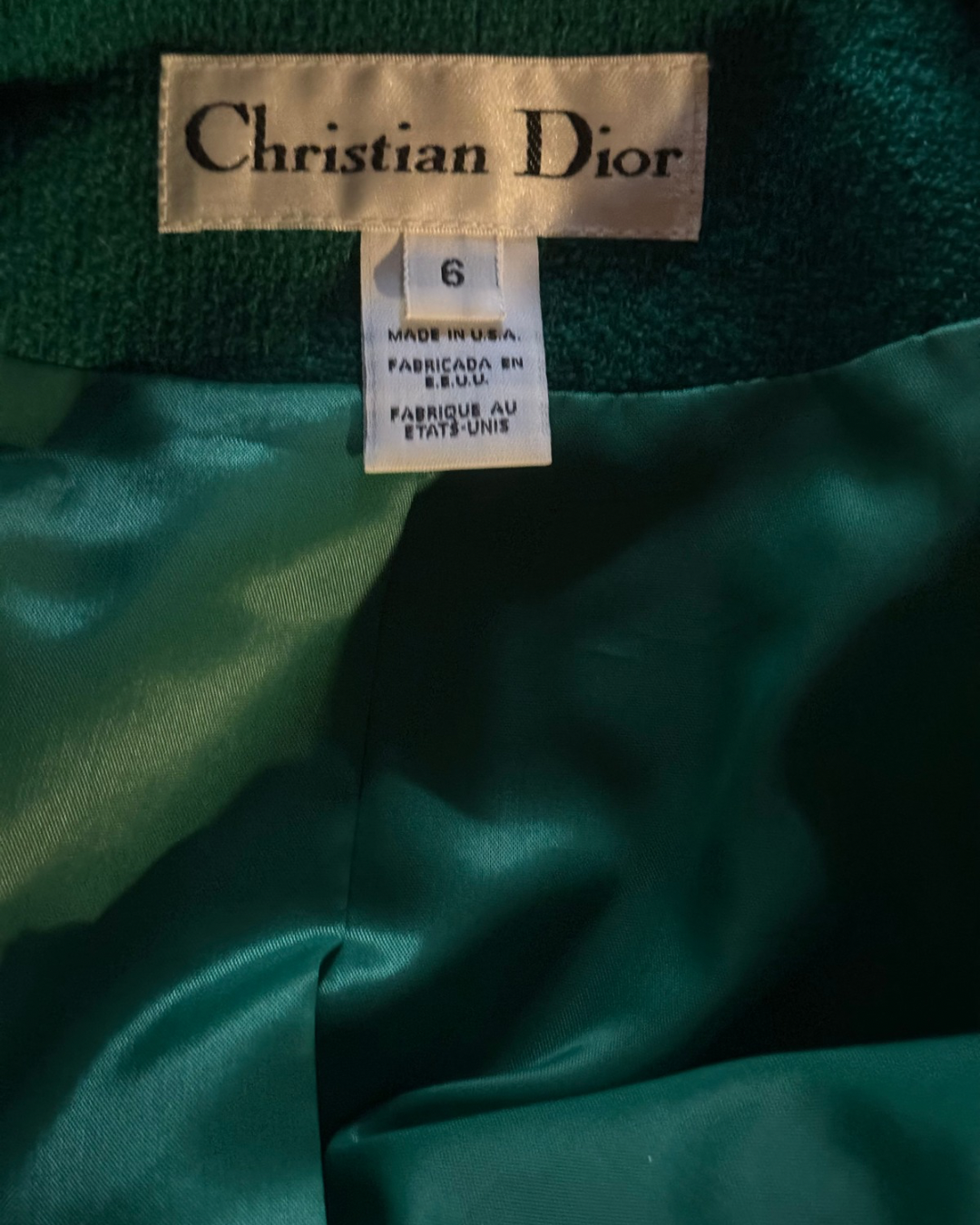 Christian Dior Miss Emerald Wool Sculpted Jacket – Early 90s Size 4-6