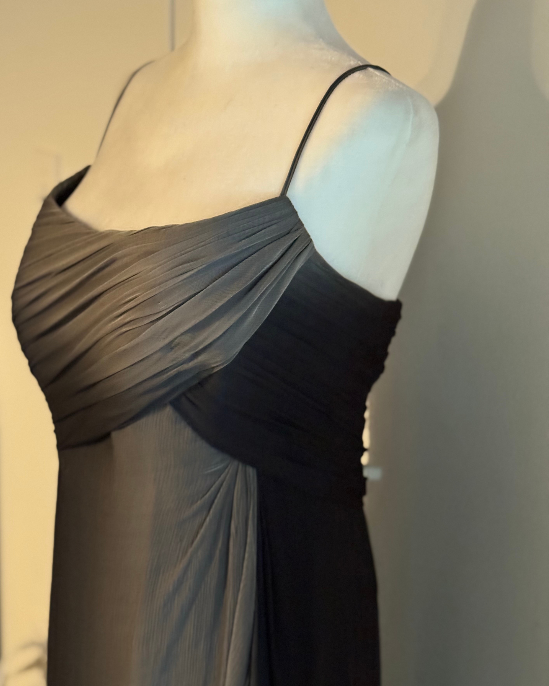 1980's Bob Mackie Grey & Black Bustier Top Chiffon Gown Size 4-6