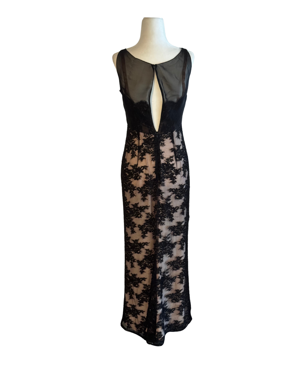Bob Mackie Boutique Black & Nude Beaded French Lace Evening Gown size 4