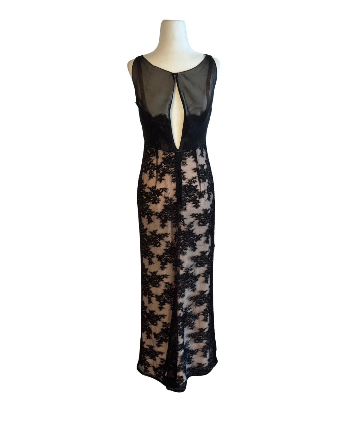 Bob Mackie Boutique Black & Nude Beaded French Lace Evening Gown size 4