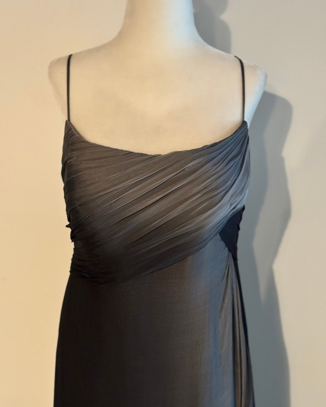 1980's Bob Mackie Grey & Black Bustier Top Chiffon Gown Size 4-6