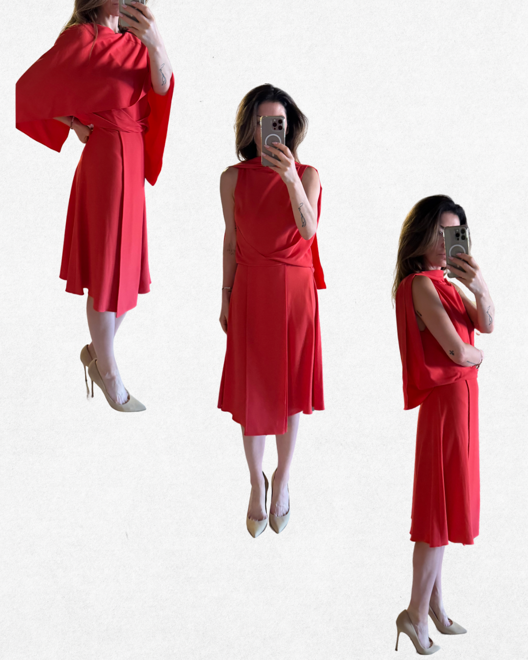 NWT Vionnet Vermilion Red Crepe Overlay Dress size IT 42/US 6-8