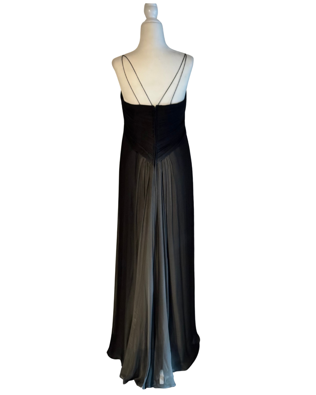 1980's Bob Mackie Grey & Black Bustier Top Chiffon Gown Size 4-6