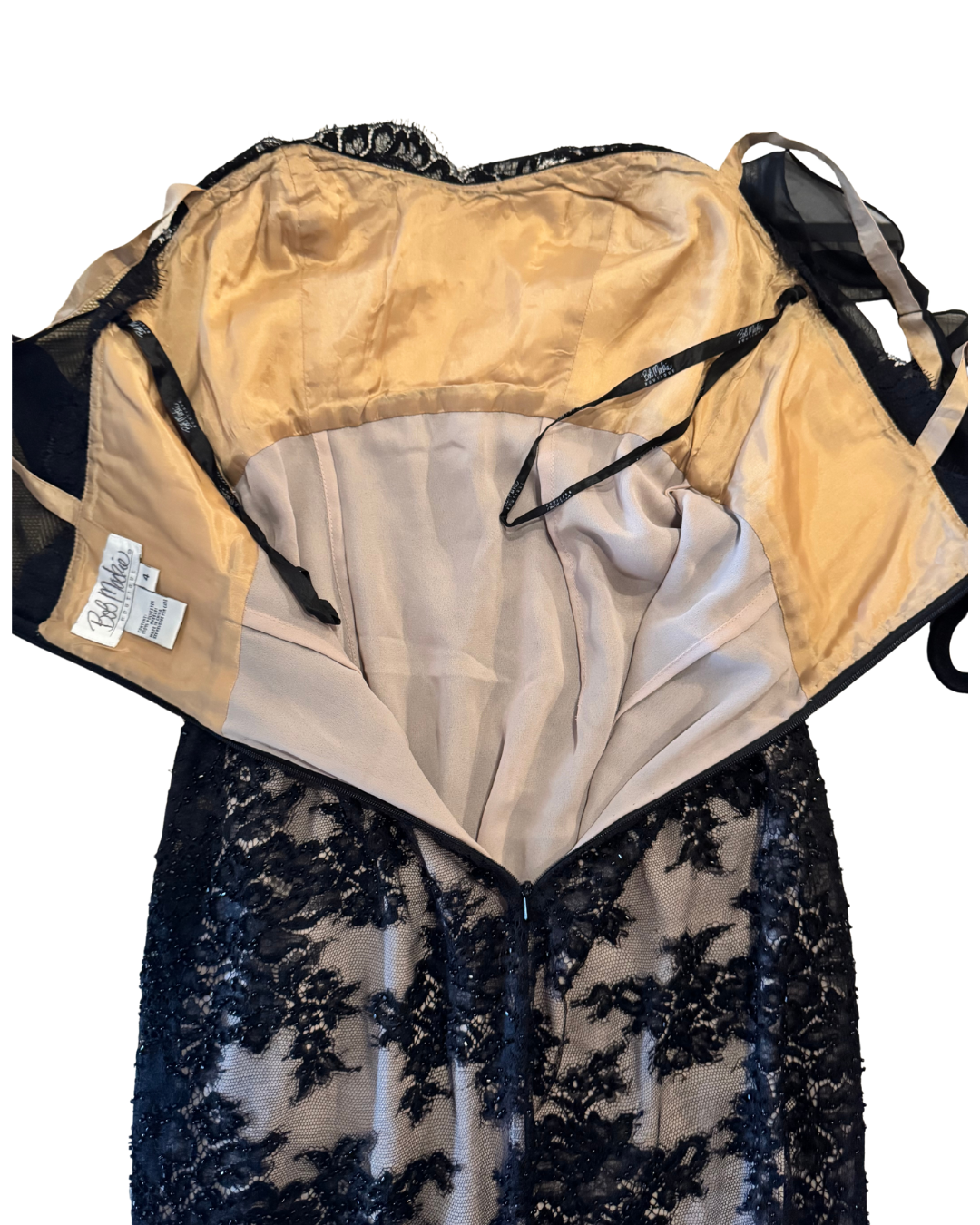 Bob Mackie Boutique Black & Nude Beaded French Lace Evening Gown size 4