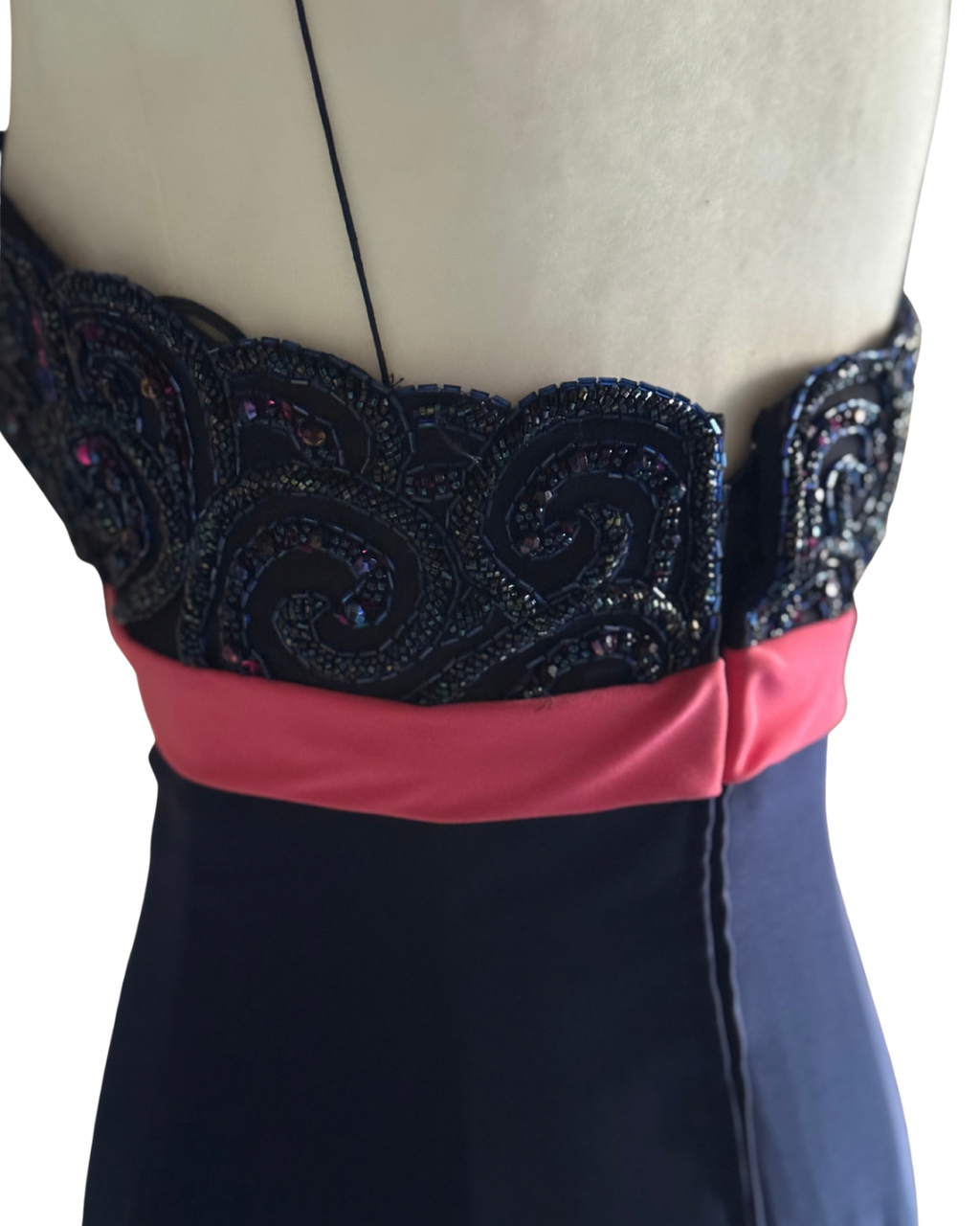 Vintage 1990s Bob Mackie Evening Navy Blue Beaded Strap Dress – Size 4 (US)